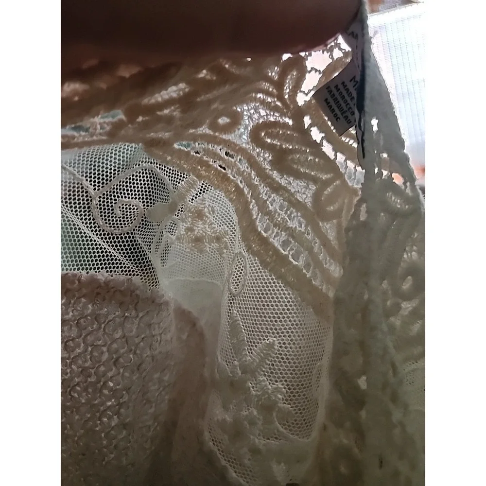 American Eagle Women's M Sweater‎ Open Knit Crochet Sheer Mesh Cream Boho Fairy